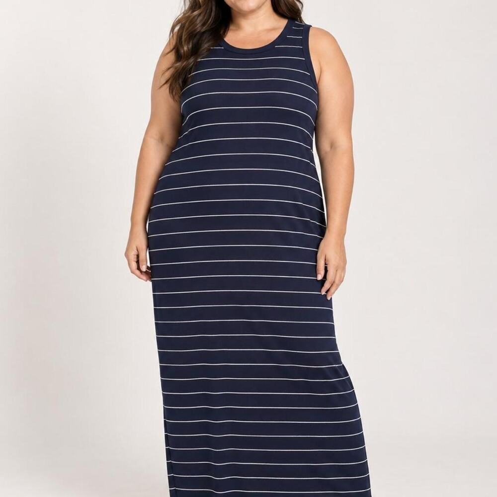 Navy striped sleeveless maxi dress